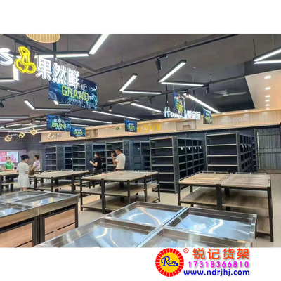 福建宁德蕉城生鲜超市中岛促销陈列钢木堆头批发